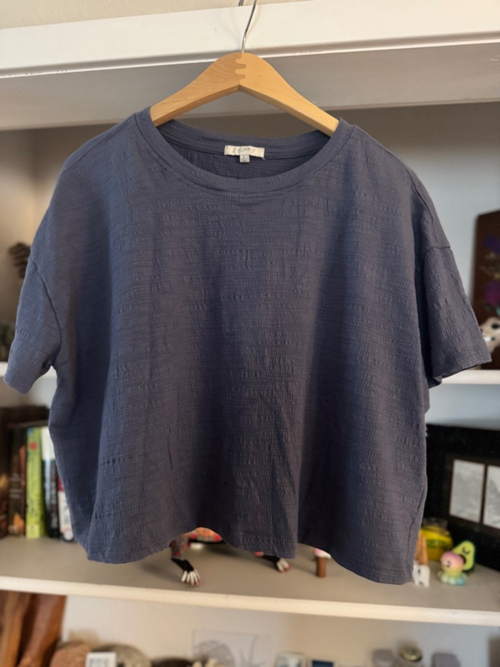 Z Supply Indigo Textured Crop Knit Tee - Size Large